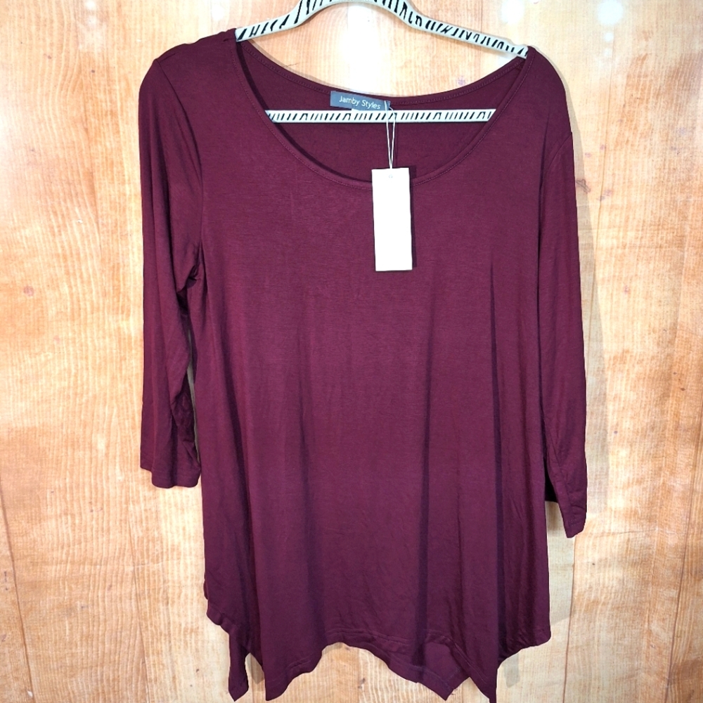 Red Asymmetrical Tunic with 3/4 Sleeves